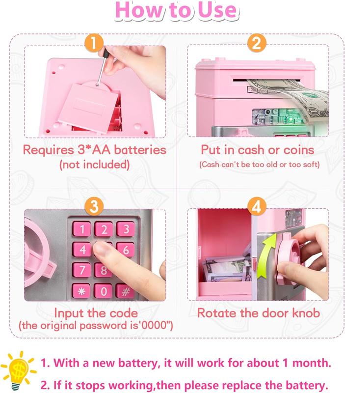 Kids Piggy Bank for Girls - Toys for 5 6 7 8 9 10 Year Old Girl Birthday Gifts - Electronic Piggy Bank ATM Machine Money Safe for Kids Toys Age 6-8-10