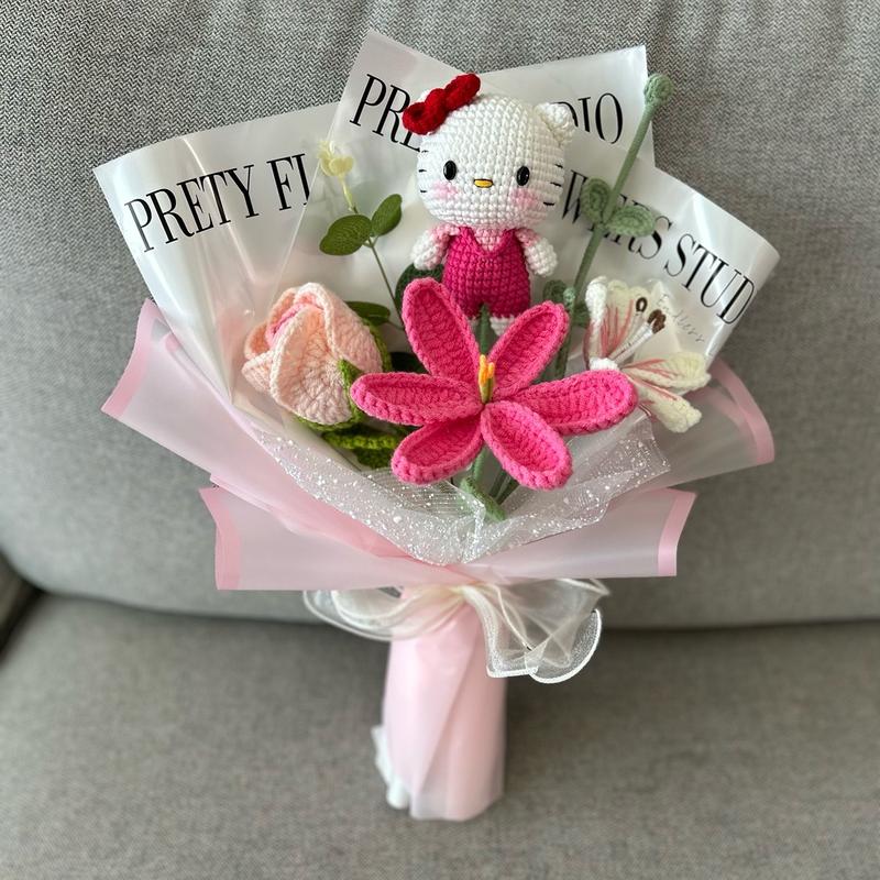 Handmade Crochet Flowers Bouquet With Characters