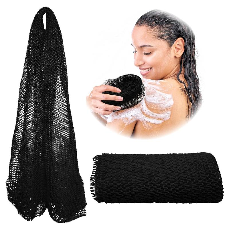 African Net Sponge, Authentic, Real, Black Owned, Exfoliating Bath Wash Cloth, Long Sponge, Body Exfoliator, Sapo, Shower Bath Accessories, Back Foot Scalp Scrub, Flat Dead Skin Remover (Black)