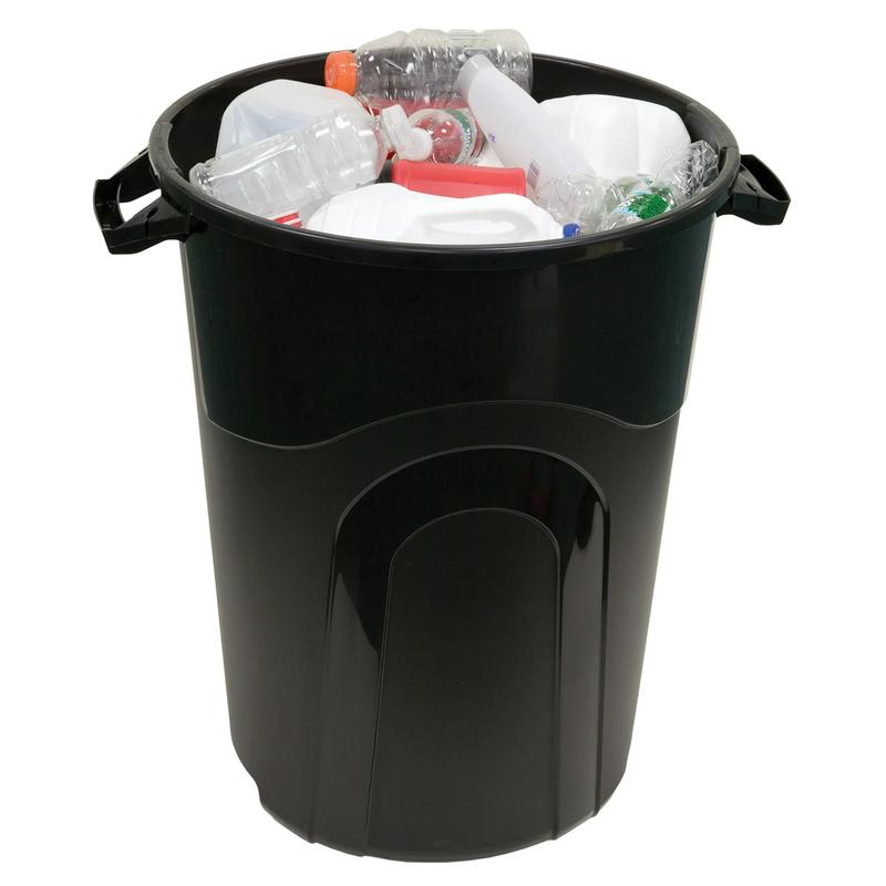 32 Gallon Heavy Duty Plastic Garbage Can with Lid for Indoor Outdoor Use - Black