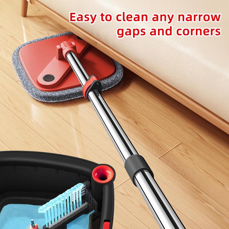 TIKAATOK <Black and Red >Hardwood Floor Mop and Bucket Set - 360% Rotatable, With 2 6 Microfiber Pads