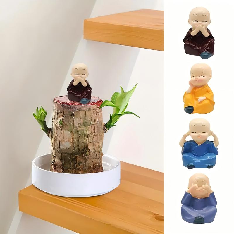 Live Mini Lucky Bamboo Wood Plant with Ceramic Tray, Buddha Statue for Indoor Outdoor Home Decor, Purifies Air brazilian lucky