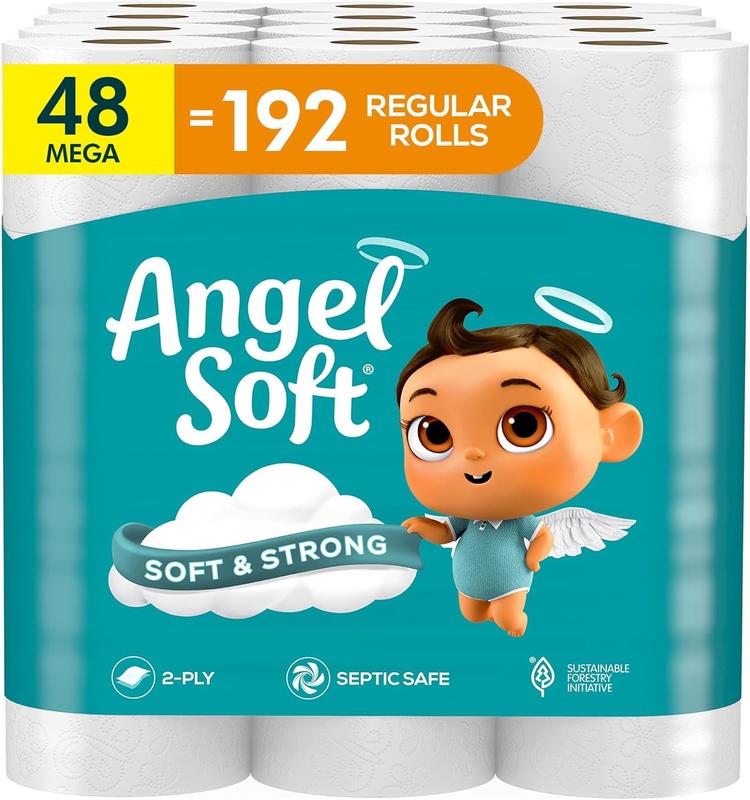 Soft and Strong Toilet Tissue - 48 Mega Rolls (192 Regular Rolls) | Durable Toilet Paper with Mega Roll Dimensions 1-ply toilet select-a-size paper