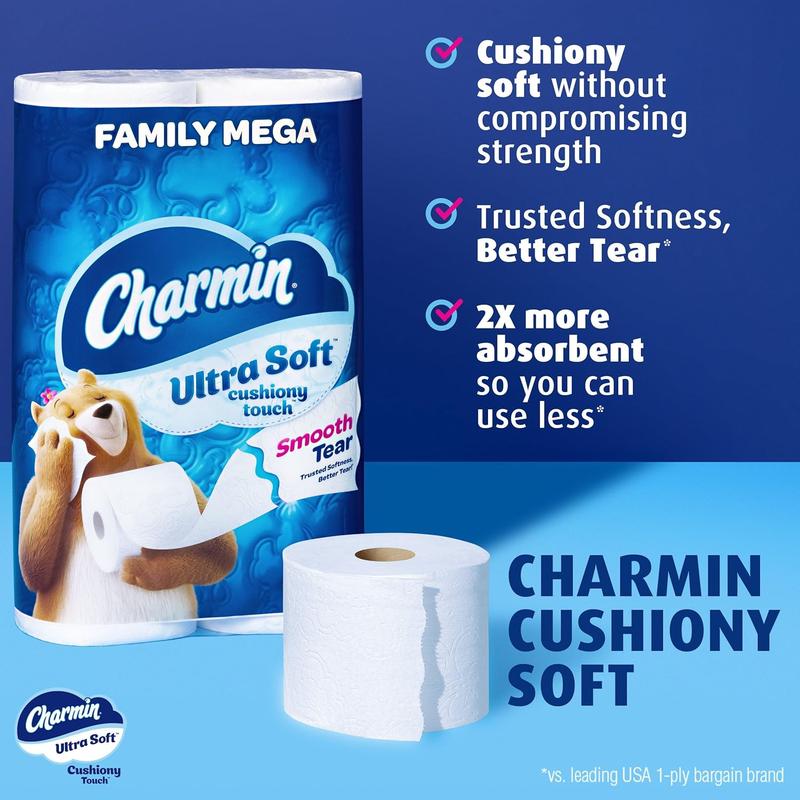 Charmin Toilet Paper Ultra Soft Cushiony Touch, 30 Family Mega Rolls = 153 Regular Rolls P&G