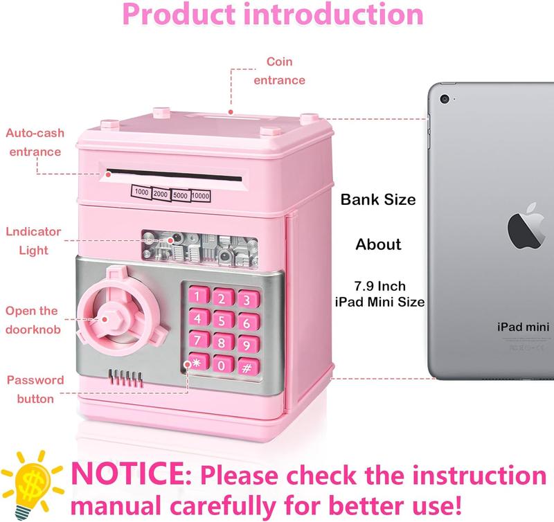 Kids Piggy Bank for Girls - Toys for 5 6 7 8 9 10 Year Old Girl Birthday Gifts - Electronic Piggy Bank ATM Machine Money Safe for Kids Toys Age 6-8-10