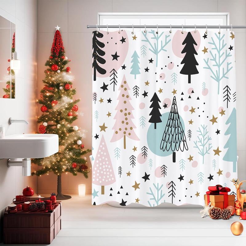 PAUSEBOLL Christmas Shower Curtain, Christmas Tree Shower Curtains for Bathroom Decor, Winter Holiday Shower Curtain, Xmas Pine Fabric Cloth Bath Curtain 72x72 Inch