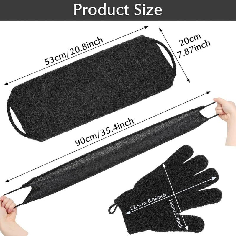 Exfoliating Back Scrubber Bath Gloves Set, Exfoliating Shower Towel with Shower Gloves for Body Scrub, Back Cleaner Wash Gloves to Remove Dead Skin (Black) Accessories