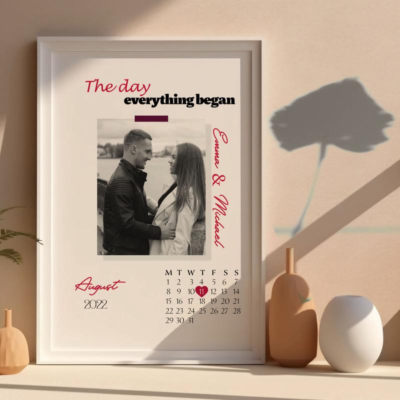 Personalized date poster with photo for couple, Custom Couple Calendar and Photo, Couples Custom Gift, Personalized Couple print Valentine Day Gift Decor Wall