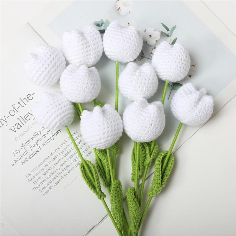 Room Decor Crochet Tulip without Vase, 10pcs set Artificial Flower, Summer Flowers Bouquet, Home Decor Supplies for Living Room Bedroom Dining Room Wedding Party, Fall Decor, Fall Decor