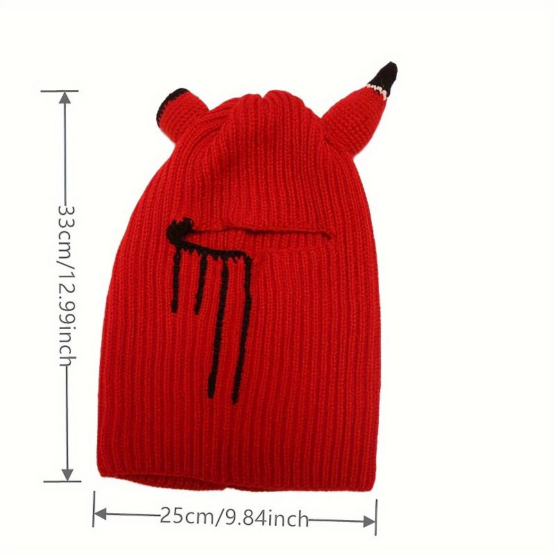 1pc Knitted Funny Unisex Devil Horn Mask, Cool Creative Headgear for Festival Party, Autumn and Winter Handmade Hip-hop Warm Hat