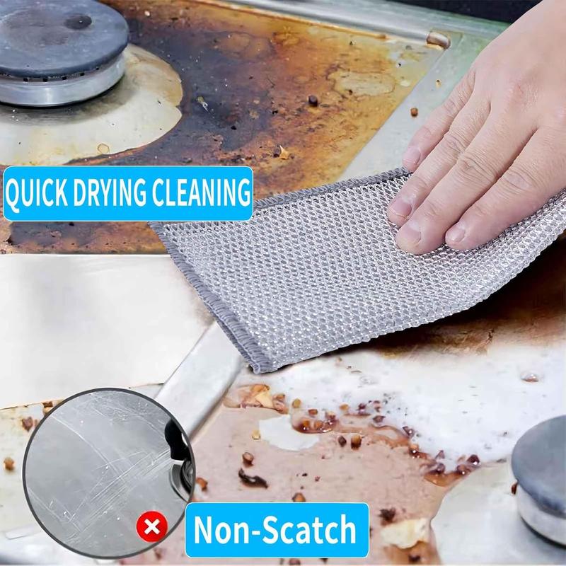 New Multifunctional Non-Scratch Wire Dishcloth, Multipurpose Wire Dishwashing Rags for Wet and Dry, Scrubs & Cleans for Pot, Bowl, Descaling, Kitchen Grime,Dishes, Sinks, Counters (6)