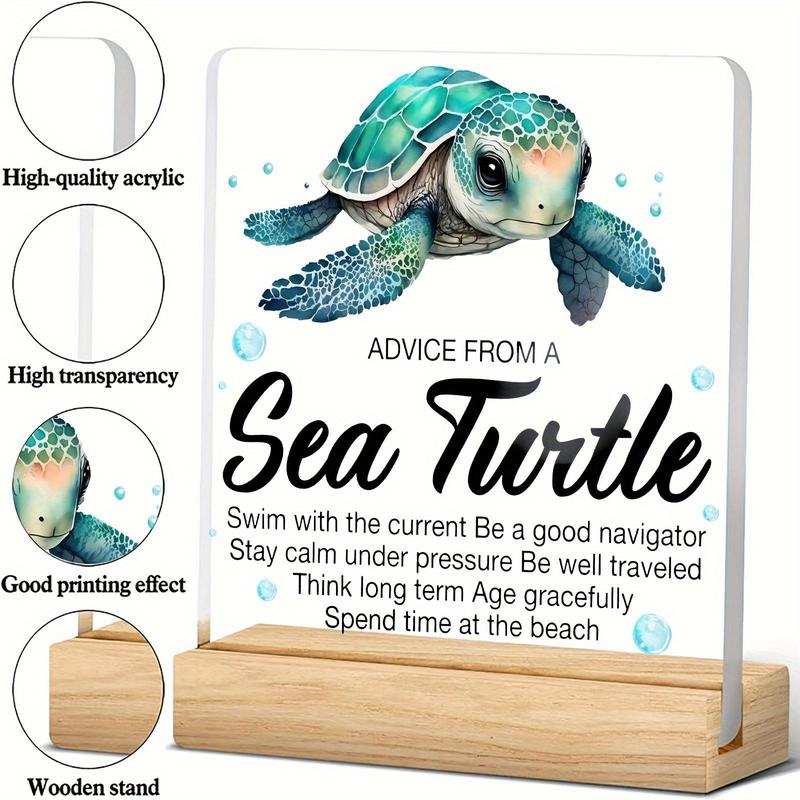 Sea Turtle Pattern Decorative Sign with Wooden Stand, Creative Acrylic Desk Decoration, Desk Ornament for Home Office School Dormitory, Motivational Gift for Women