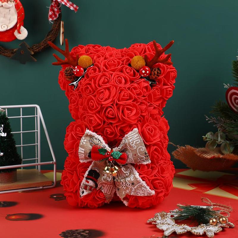 Christmas Artificial Rose Bear, 1 Count Creative Cute Bear Shaped Artificial Rose Bouquet, Boyfriend Gift Creative Decorative Flower for Home Party, Gift for Girlfriend