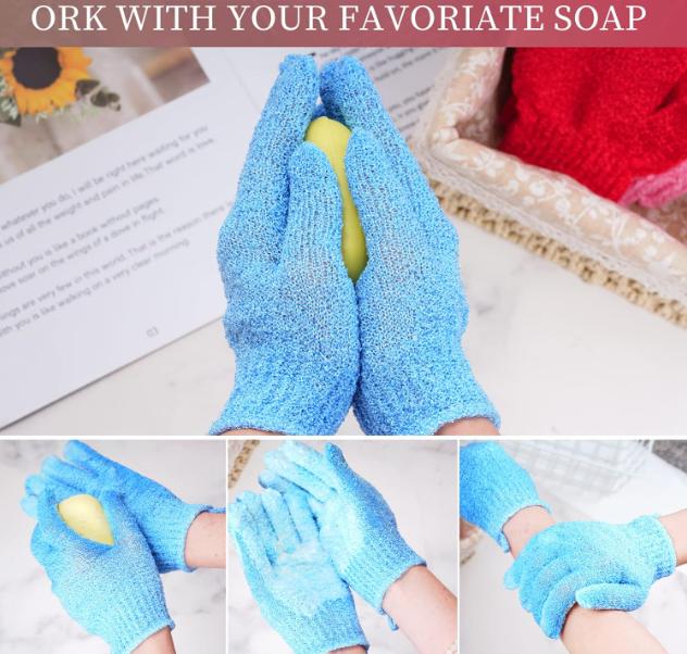 4 Pairs Bath Exfoliating Gloves Scrub, Double Sided Bath Mitts Scrubs for Shower, Exfoliating Shower Mitt Body Scrubber Glove