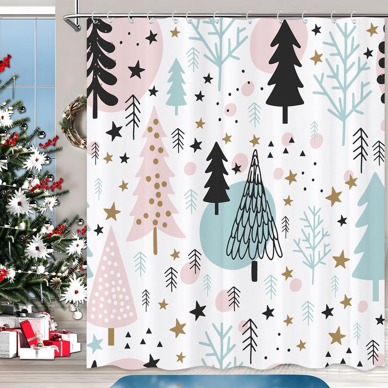 PAUSEBOLL Christmas Shower Curtain, Christmas Tree Shower Curtains for Bathroom Decor, Winter Holiday Shower Curtain, Xmas Pine Fabric Cloth Bath Curtain 72x72 Inch