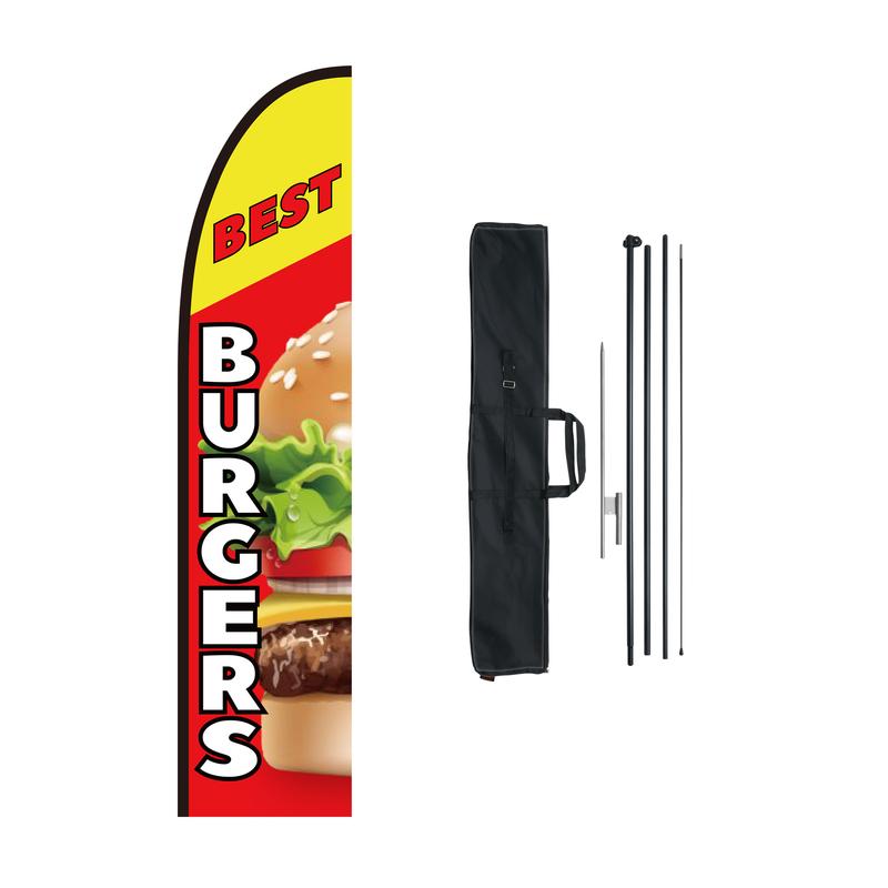 VEVOR Burger Restaurant Advertising Feather Flag with Pole Kit, Advertising Flags for Business Outside, Includes 1 Banner Flag, 1 Pole, 1 Ground Stake, Swooper Flag for Businesses 16.3 FT Aluminum Lightweight