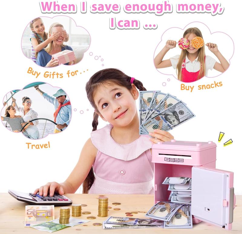 Kids Piggy Bank for Girls - Toys for 5 6 7 8 9 10 Year Old Girl Birthday Gifts - Electronic Piggy Bank ATM Machine Money Safe for Kids Toys Age 6-8-10