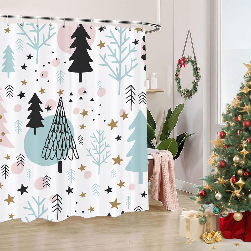 PAUSEBOLL Christmas Shower Curtain, Christmas Tree Shower Curtains for Bathroom Decor, Winter Holiday Shower Curtain, Xmas Pine Fabric Cloth Bath Curtain 72x72 Inch