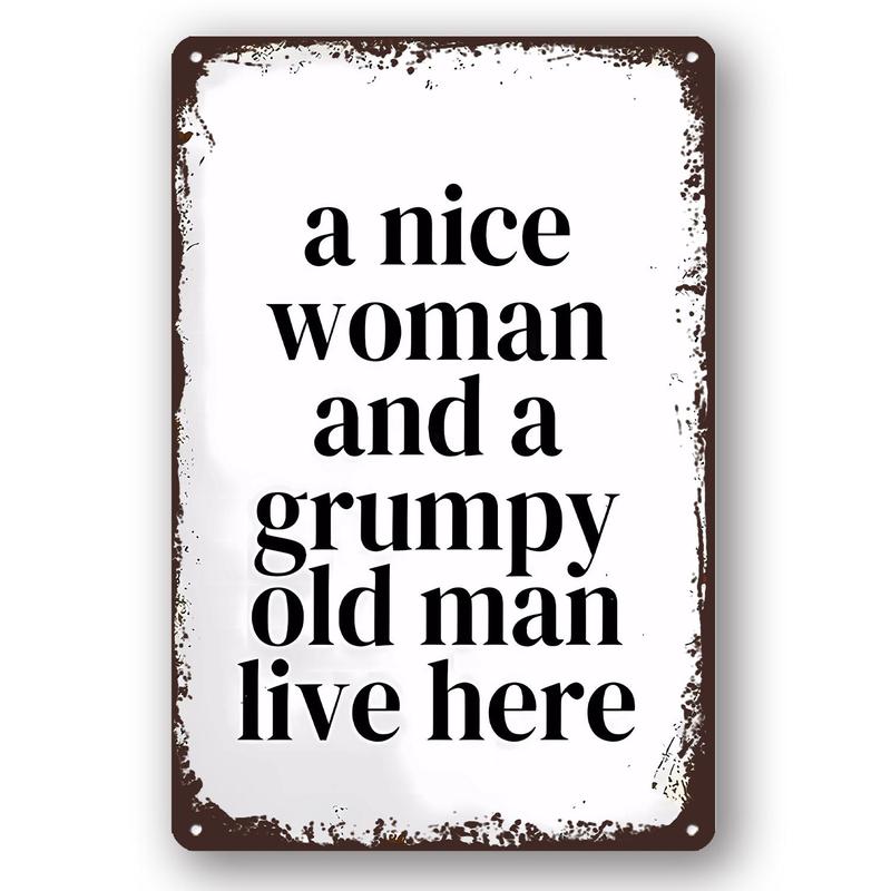 Home Decorative Plaque without Frame, 1 Count Funny a Nice Woman and a Grumpy Old Man Live Here Sign, Wall Decoration Square Art Sign for Home & Garden, Room Accessories, Ornaments