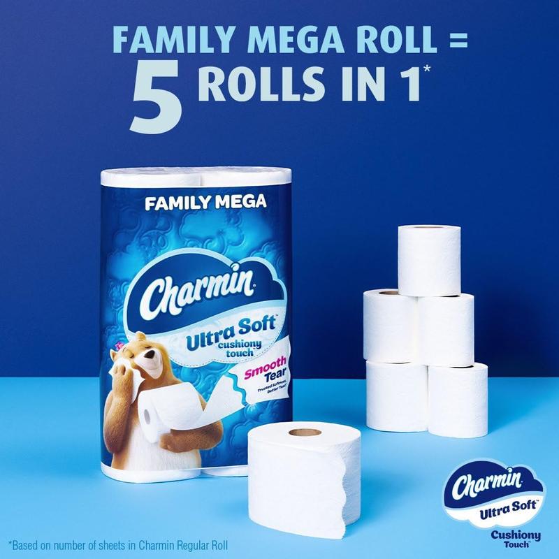 Charmin Toilet Paper Ultra Soft Cushiony Touch, 30 Family Mega Rolls = 153 Regular Rolls P&G