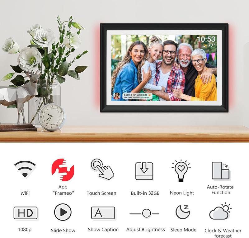 [Black Friday] Christmas Gift 32GB FRAMEO 10.1 Inch WiFi Digital Photo Frame with LED Light, 1280x800 HD IPS LCD Touch Screen, Auto-Rotate Portrait and Landscape, 32GB Storage, Share Moments Instantly via Frameo App from Anywhere Decor