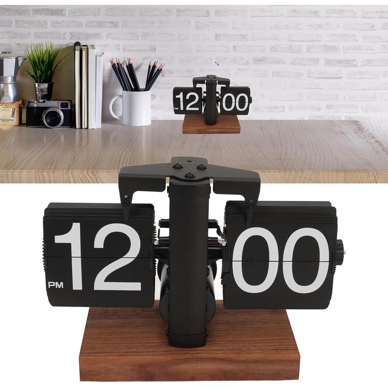 Digital Flip Down Clock, Retro Automatic Turning Mechanical Clock, Auto Flip Desk Clock with Smooth Base, for Home Room Office Decoration (Black)