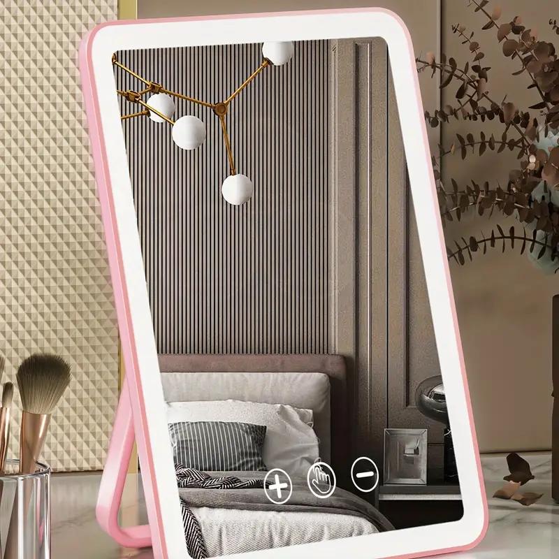 Lighted Vanity Mirror, Makeup Mirror with Light, Dimmable Touch Screen, Portable Travel Mirror with U-Shaped Bracket, Cosmetic Mirror with Lights for Makeup Desk ＆ Dressing Room Decor