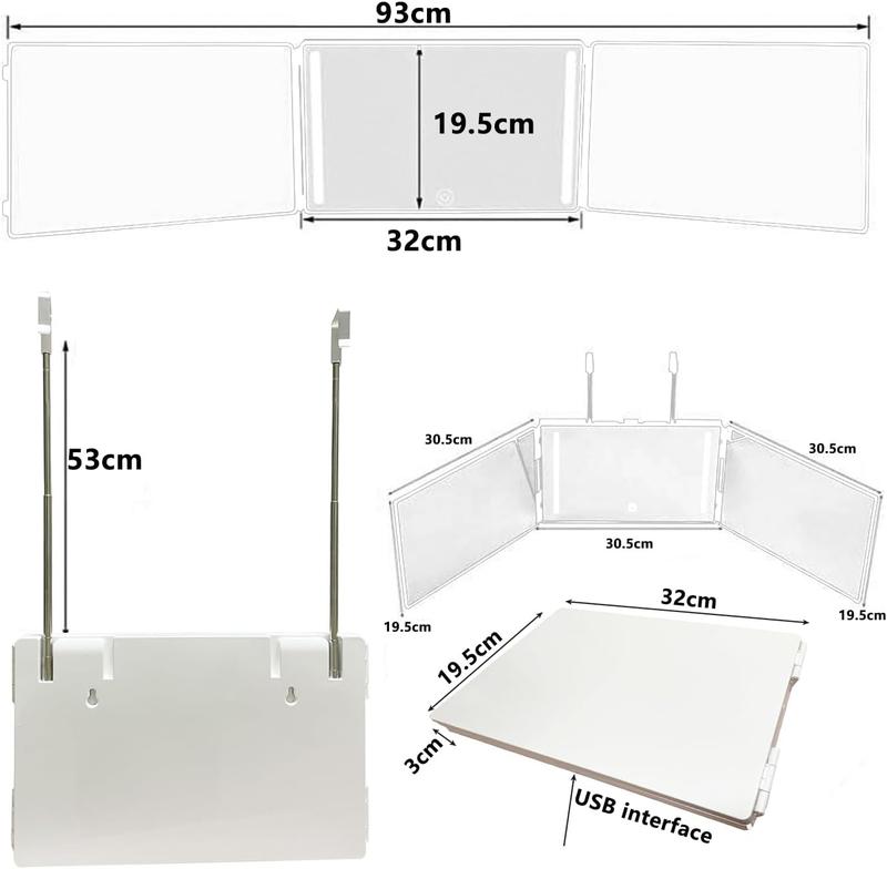 3 Way Mirror for   with Trifold MirrorDye  and Makeup with Adjustable Height Brackets  for Haircuts  Makeup Anywhere 5X Magnification Mirror (Whitewith Led)