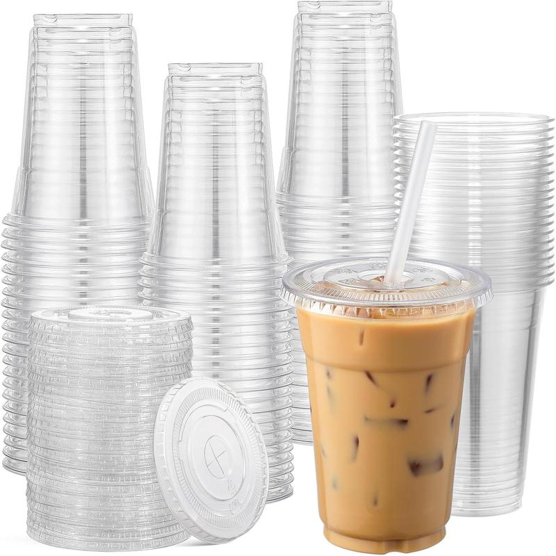 120 Sets - 20 oz Clear Plastic Cups with Lids, Disposable Cups With Straw Slot Lids for Cold Drinks, Milkshake, Smoothie, Iced Coffee and TO-GO Drinkings