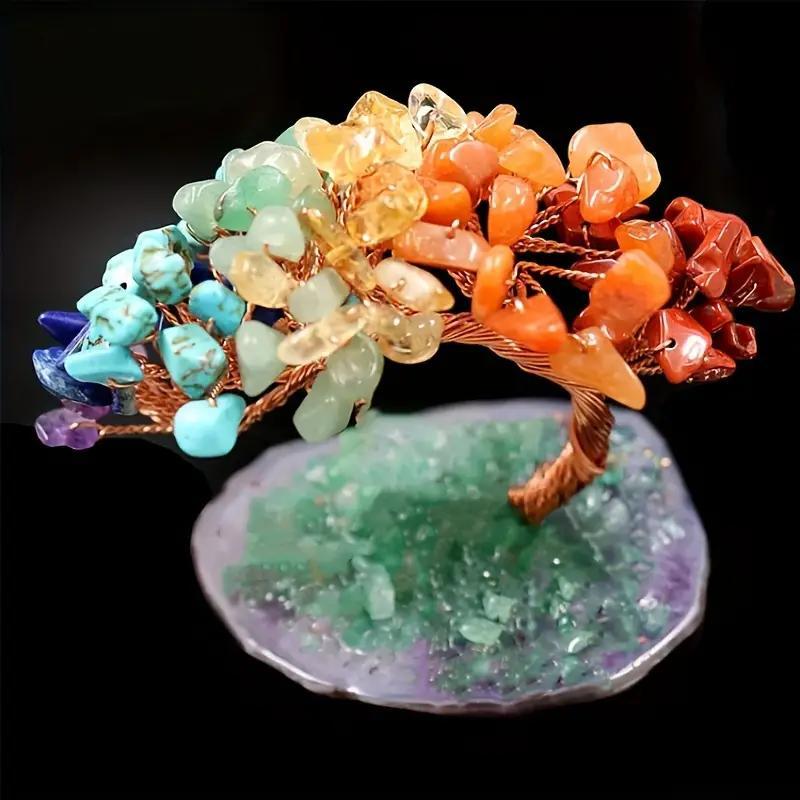 Crystal Money Tree with Agate Base, 1 Count Feng Shui Gemstone Bonsai Decor, Home Decor Ornament for Living Room, Bedroom, Office