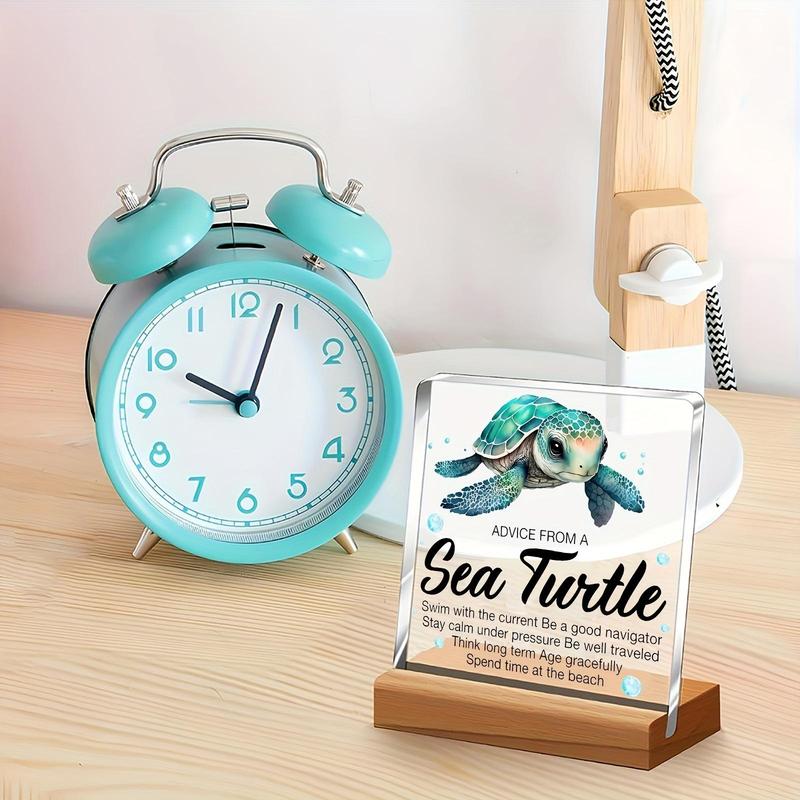 Sea Turtle Pattern Decorative Sign with Wooden Stand, Creative Acrylic Desk Decoration, Desk Ornament for Home Office School Dormitory, Motivational Gift for Women