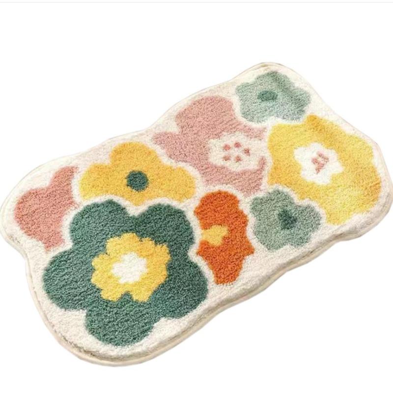 Flower Pattern Bath Mat, 1 Count Non-slip Soft Absorbent Bath Rug, Rectangle Floor Mat for Bathroom Home Dormitory Decor