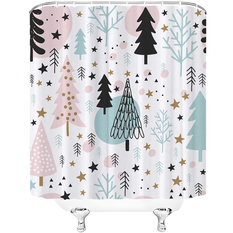 PAUSEBOLL Christmas Shower Curtain, Christmas Tree Shower Curtains for Bathroom Decor, Winter Holiday Shower Curtain, Xmas Pine Fabric Cloth Bath Curtain 72x72 Inch