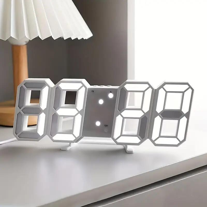 Modern 3D LED Digital Clock, USB Powered Alarm Clock with Night Light, Adjustable Brightness Clock for Desk or Wall, Perfect for Bedroom Decor