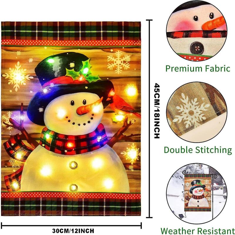 Lighted Snowman Garden Flag, 1 Count Solar Energy LED Snowman Garden Flag, Outdoor Yard Porch Lawn Decoration Flag for Holiday Party Christmas