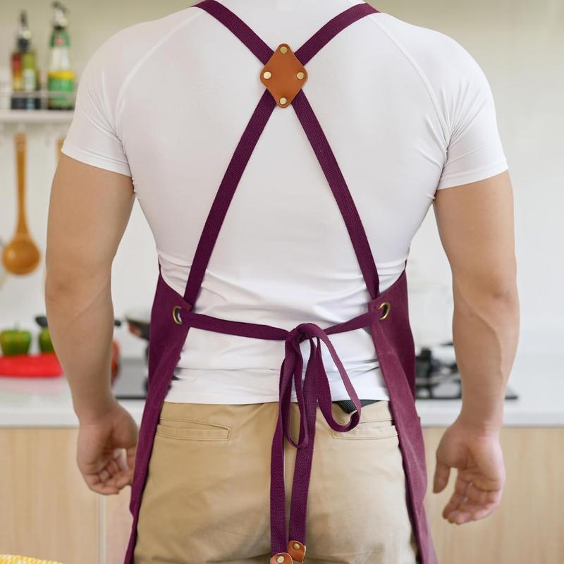 Canvas Aprons for Men Chef Apron, Work Apron with Large Pockets - 16oz Heavy Duty Cross Back, BBQ, Cooking