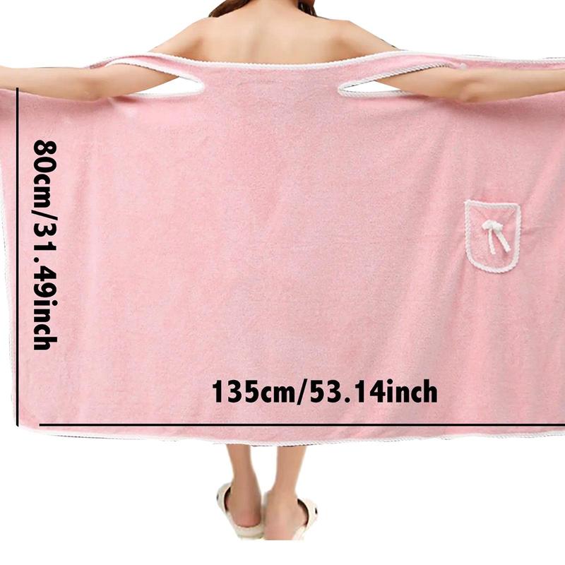 1 Count Absorbent Soft Wearable Bath Towel, Solid Color Bowknot Design Dress Towel with Pocket for Bathroom Travel