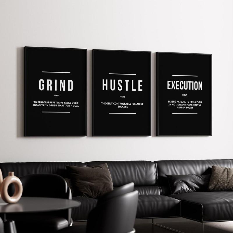 Unframed Modern Art Poster, 3 Counts set Motivational Grind Hustle Success Inspirational Quotes Canvas Wall Art, Office Decor, Entrepreneur Gifts