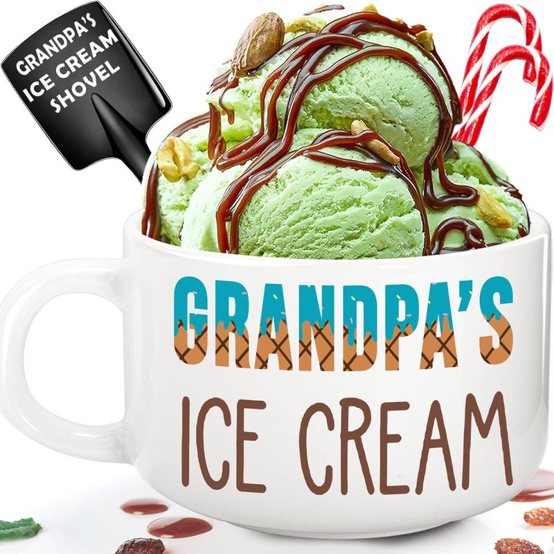 Grandpa Xmas Gifts from Grandkids, Grandfather Christmas Stocking Stuffer, Holidays Birthday Grandpa Gifts from Grandchildren, Novelty Grandpa Ceramic Bowl gift for Ice Cream Lover