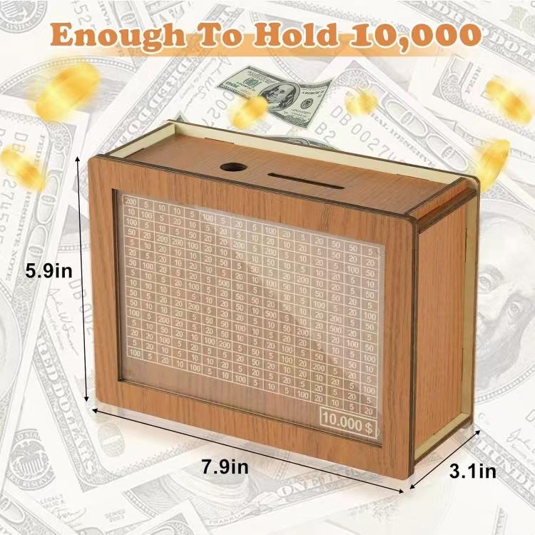 Cash Vault Wooden Savings Box,Wooden Money Box,Money Savings Box,with Money Target and Numbers with Counter Crafts Portable Storage Case Money Saving Box for Child Adults