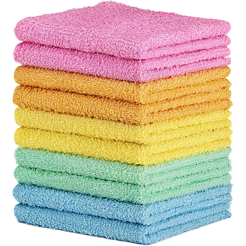 10 Pack Cotton Wash Cloth,Soft, 12 x 12 inch Absorbent, Machine Washable Washcloths, Assorted Colors (10 Pack)