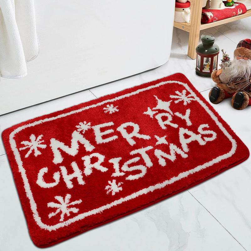 Christmas Bathroom Rugs Red Snowflake Bath Mat Bathtub Kitchen Rug for Christmas Decor