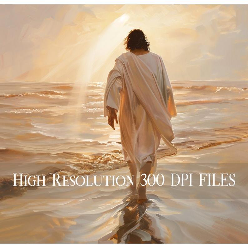 Jesus Christ Walking on Water, Christian Art, Digital Jesus Portrait, I Will Walk With Christ LDS, Jesus Oil Painting, Bible Verse Wall Art URJD3