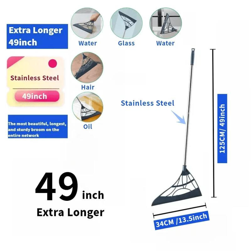 Longer Version Broom, Magic Broom, Lazy Broom, Stainless Handle, Silicone Head, Suitable For: Sweeping Hair, Sweeping Dust, Wiping Water, Cleaning Bathrooms, Kitchen Cleaning, Cleaning Toilets, 1Pc