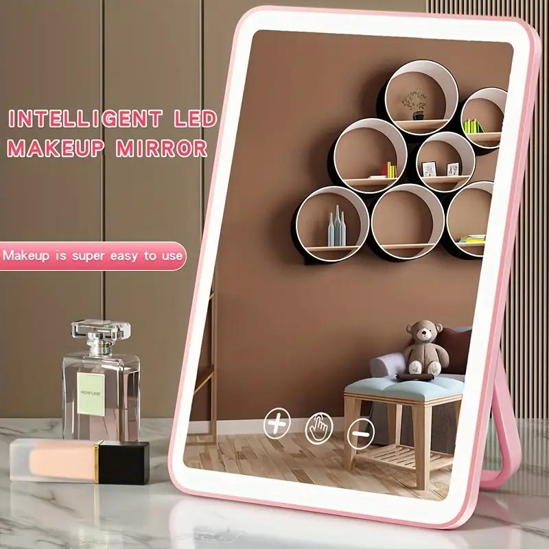 Lighted Vanity Mirror, Makeup Mirror with Light, Dimmable Touch Screen, Portable Travel Mirror with U-Shaped Bracket, Cosmetic Mirror with Lights for Makeup Desk ＆ Dressing Room Decor