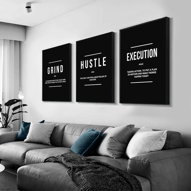 Unframed Modern Art Poster, 3 Counts set Motivational Grind Hustle Success Inspirational Quotes Canvas Wall Art, Office Decor, Entrepreneur Gifts