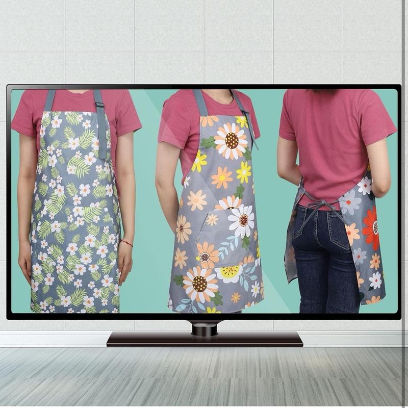 3 Pack Floral Aprons with Pocket, Blooming Womens Aprons Waterproof Adjustable Cooking Aprons for Kitchen Gardening and Salon