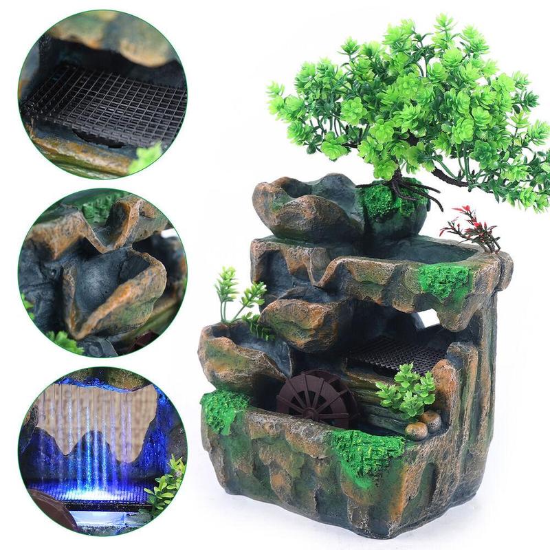 Mini Rockery Fountain Waterfall Feng Shui Desktop Water Sound Indoor Desk Decor