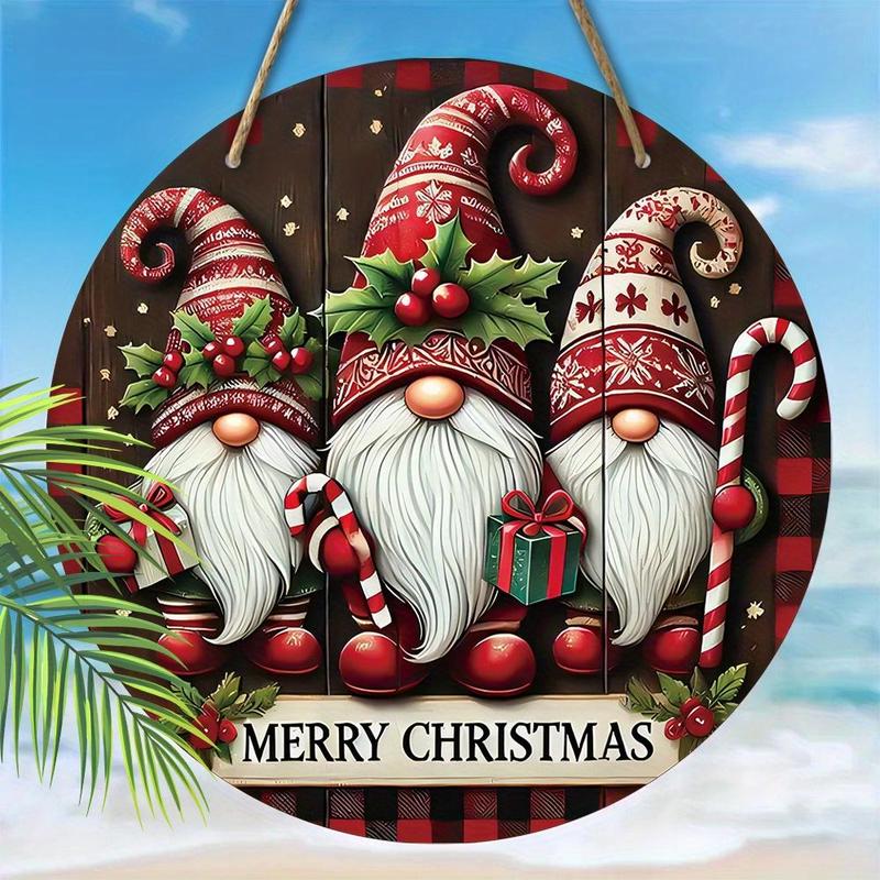 Christmas Dwarf Pattern Wooden Hanging Sign, Merry Christmas Wooden Door Sign, Hanging Decor for Yard Balcony Door, Ideal Christmas Decorations