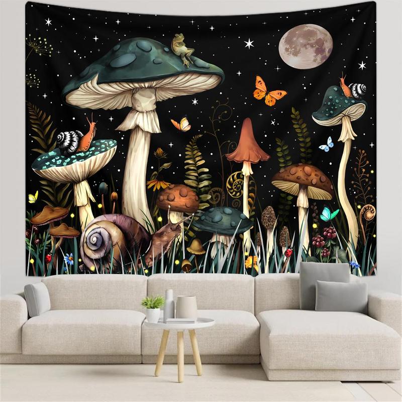 Mushroom & Butterfly Pattern Tapestry, 1 Count Colorful Wall Hanging Blanket, Wall Art Decor for Home Living Room Bedroom